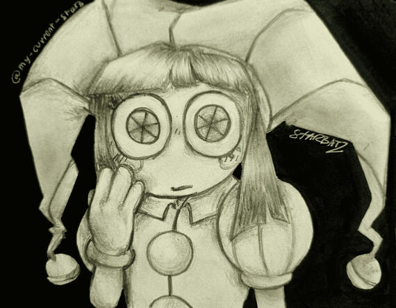 Jester girl looks dazed with wonder. What's she thinking?